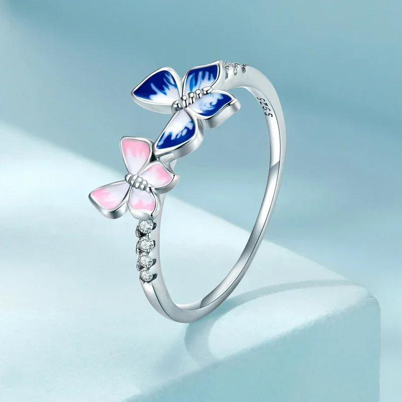Flutter of Elegance: Sterling Silver CZ Butterfly Band Ring
