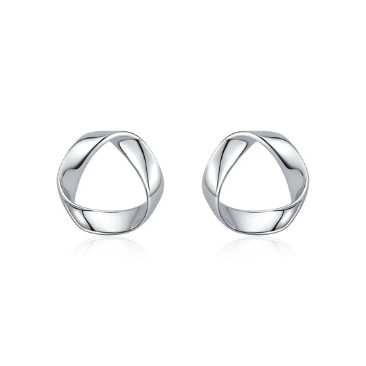 925 Sterling Silver Minimalist Wavy Stud Earrings - Women Fine Jewelry