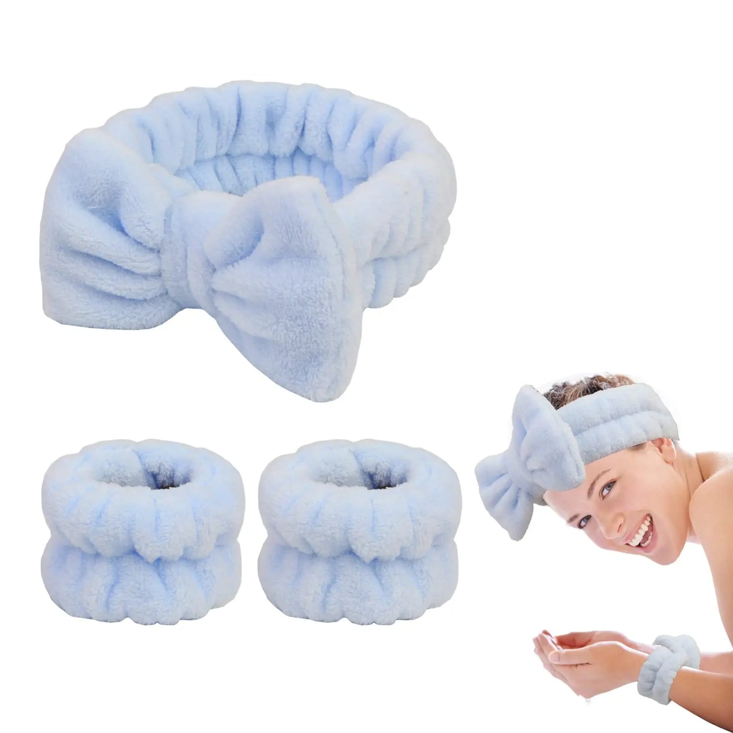 Face Wash Headband 3 Pack Head and Wrist Bands for Washing Face Spa Headband Soft Makeup Headband Skincare Headbands