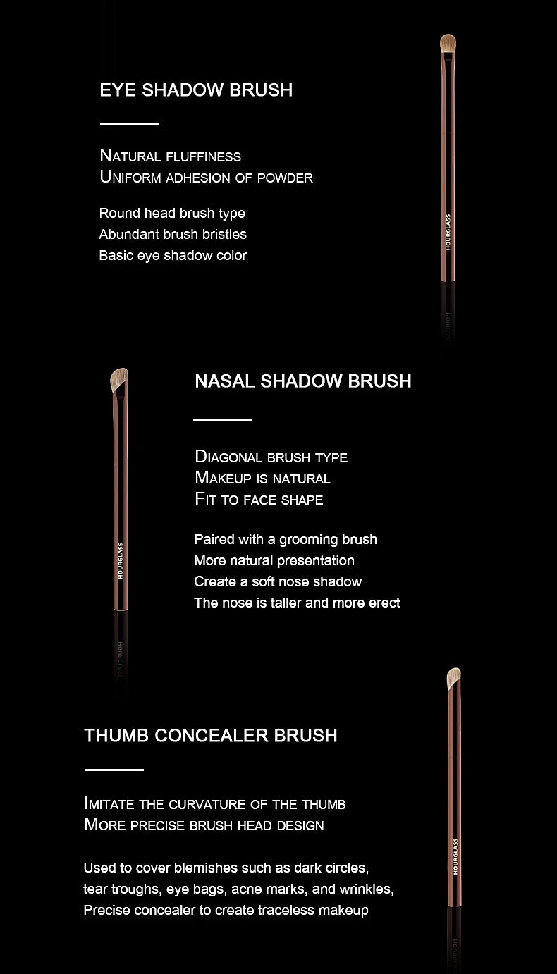 Hourglass Makeup Brush Set 10 Soft and Convenient Eyeshadow, Concealer, Stucco, Grooming Face Makeup Brushes