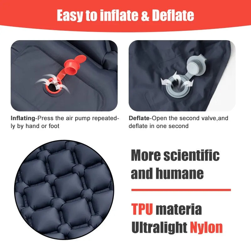 Camping Inflatable Sleeping Pad with Built-in Foot Pump And Pillow Navy Blue-3