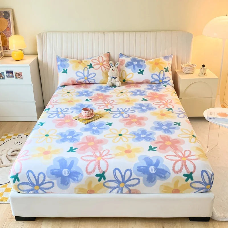 Fitted Sheet 100% cotton for single/couple bed, breathable and soft non-slip, customizable, 1 part, 16 sizes