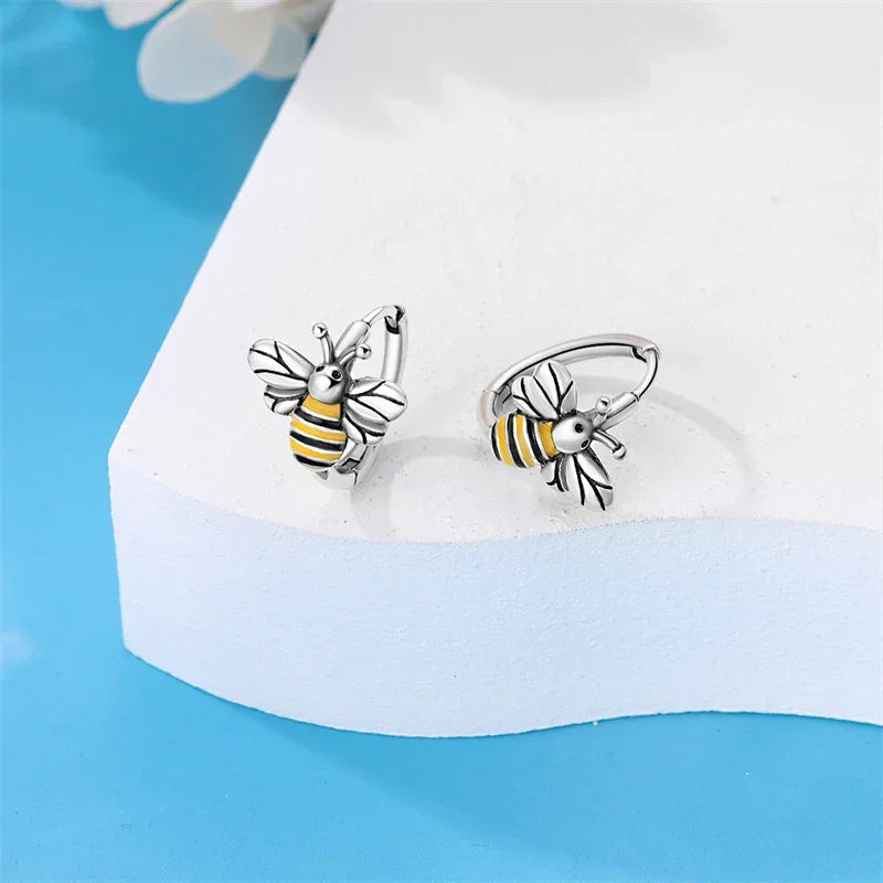 Dazzling Bee Sterling Silver Hoop Earrings
