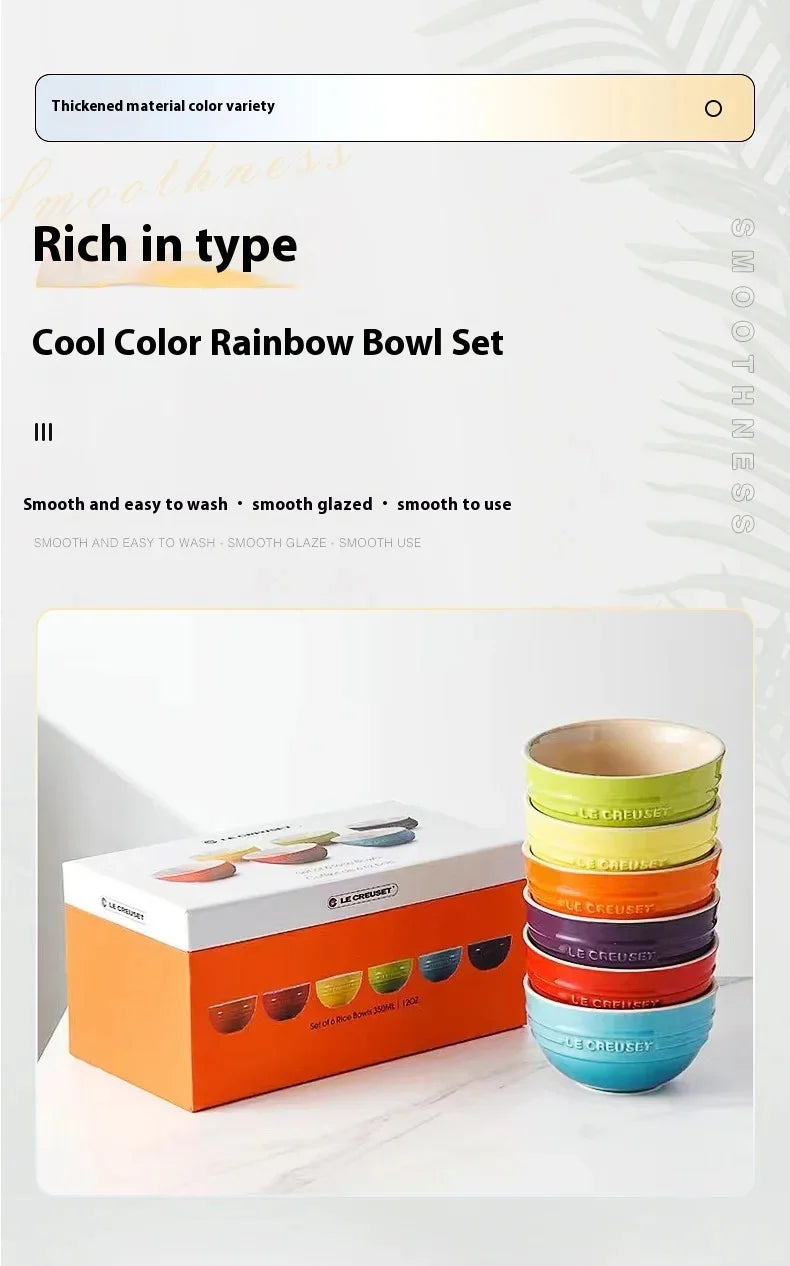 New French Cool Rainbow 12cm 15cm 20 Bowl Set Ceramic Stoneware Rice Bowl Kitchen Household Utensils 6-Piece Set High-End Gift