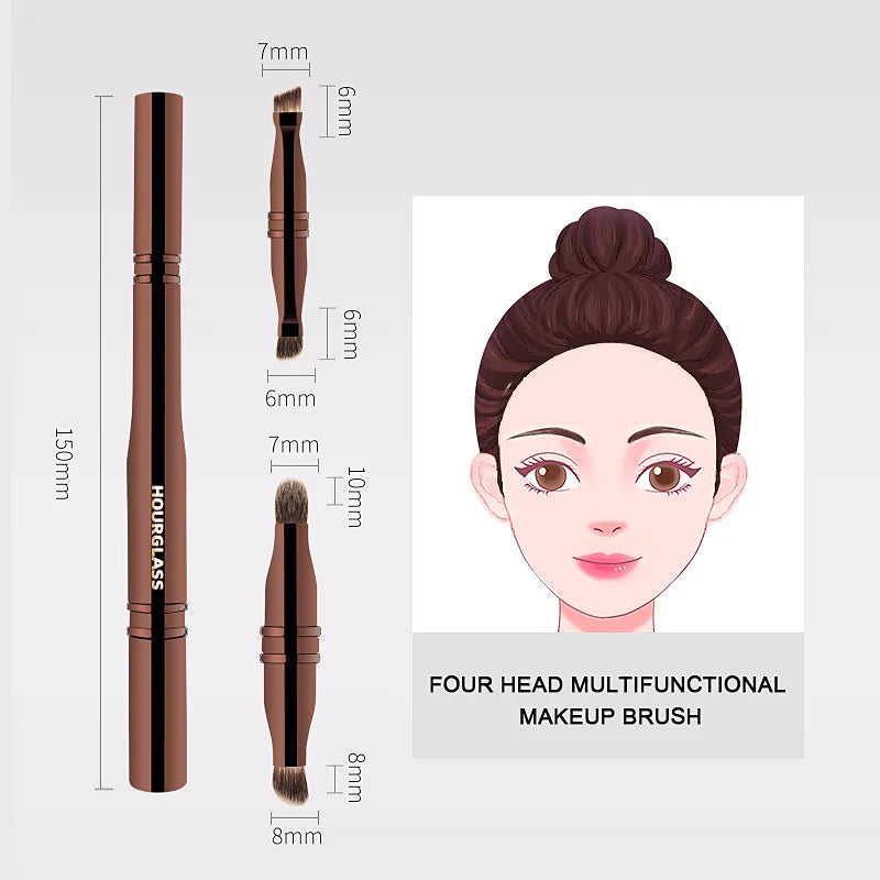 Hourglass Multifunctional Makeup Brush, Four Head Eye Brush for Eyeshadow, Eyeliner, Eyebrows
