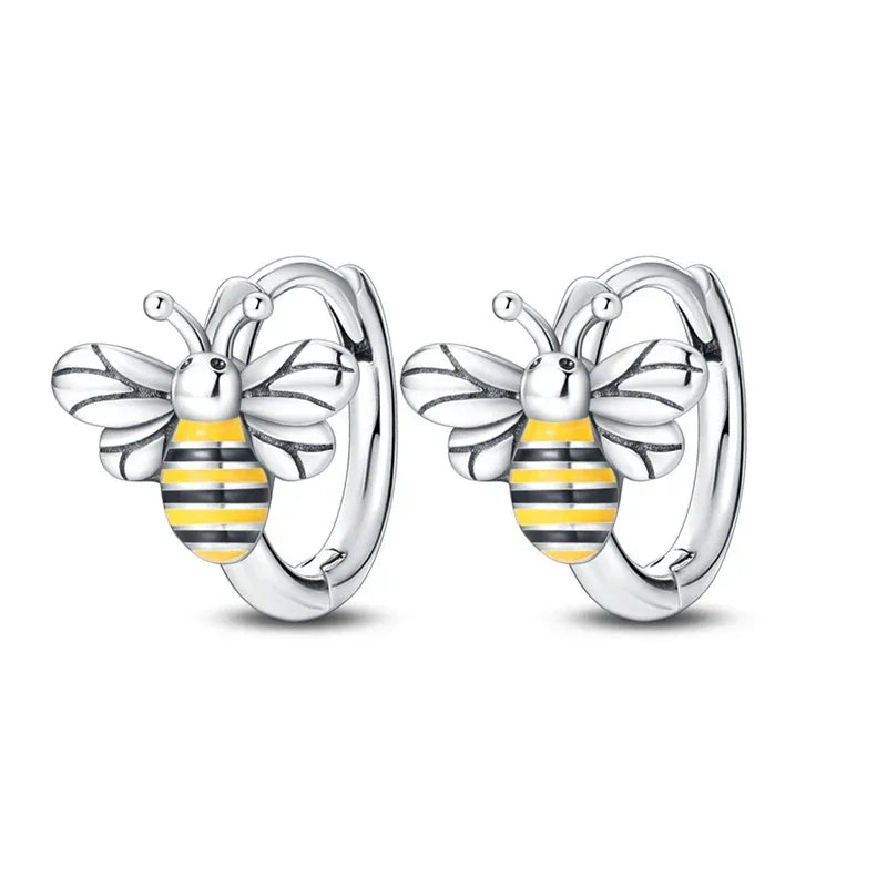 Dazzling Bee Sterling Silver Hoop Earrings