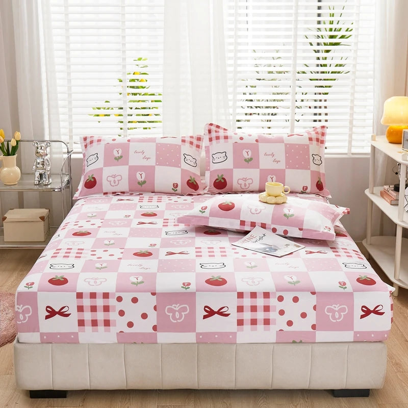 Cartoon Style Fitted Sheet Pure Cotton Bed Sheets Adults Kids Room Mattress Cover Printed Bed Linen 매트리스커버 (No Pillowcase)