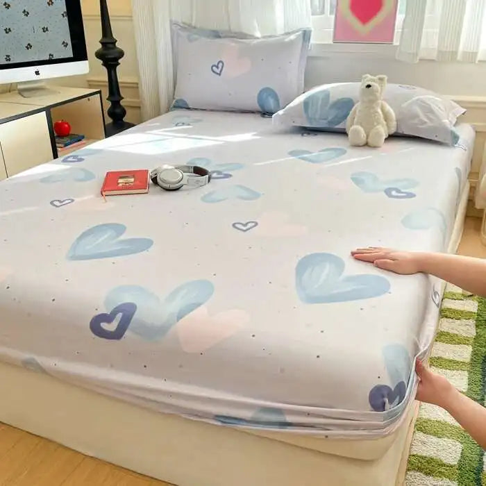 100% Cotton Floral Fitted Sheet Set - Includes Pillowcase, Single/Queen/King Size Mattress Covers(Breathable)