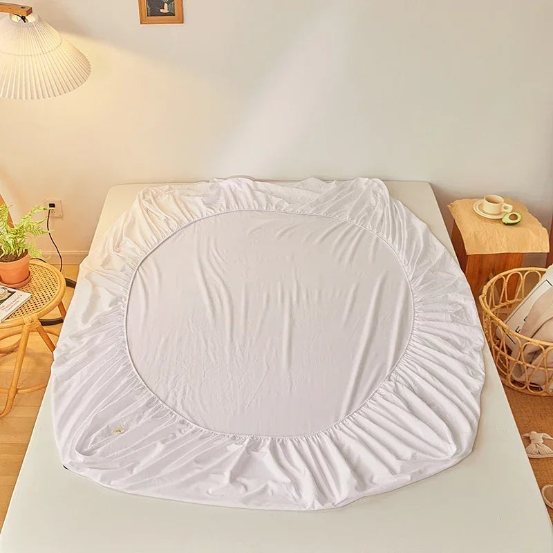 Cotton Fitted Sheet with Elastic Band Anti-Slip Mattress Cover for Single Double Queen King Bed Adjustable Plain Fitted Bedsheet