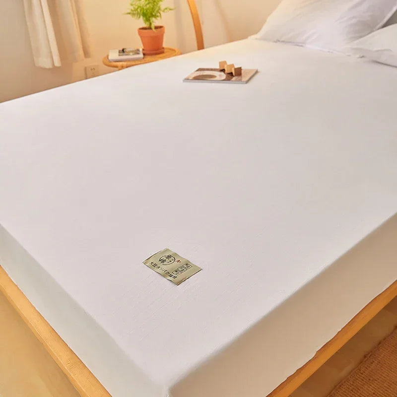 Cotton Fitted Sheet with Elastic Band Anti-Slip Mattress Cover for Single Double Queen King Bed Adjustable Plain Fitted Bedsheet