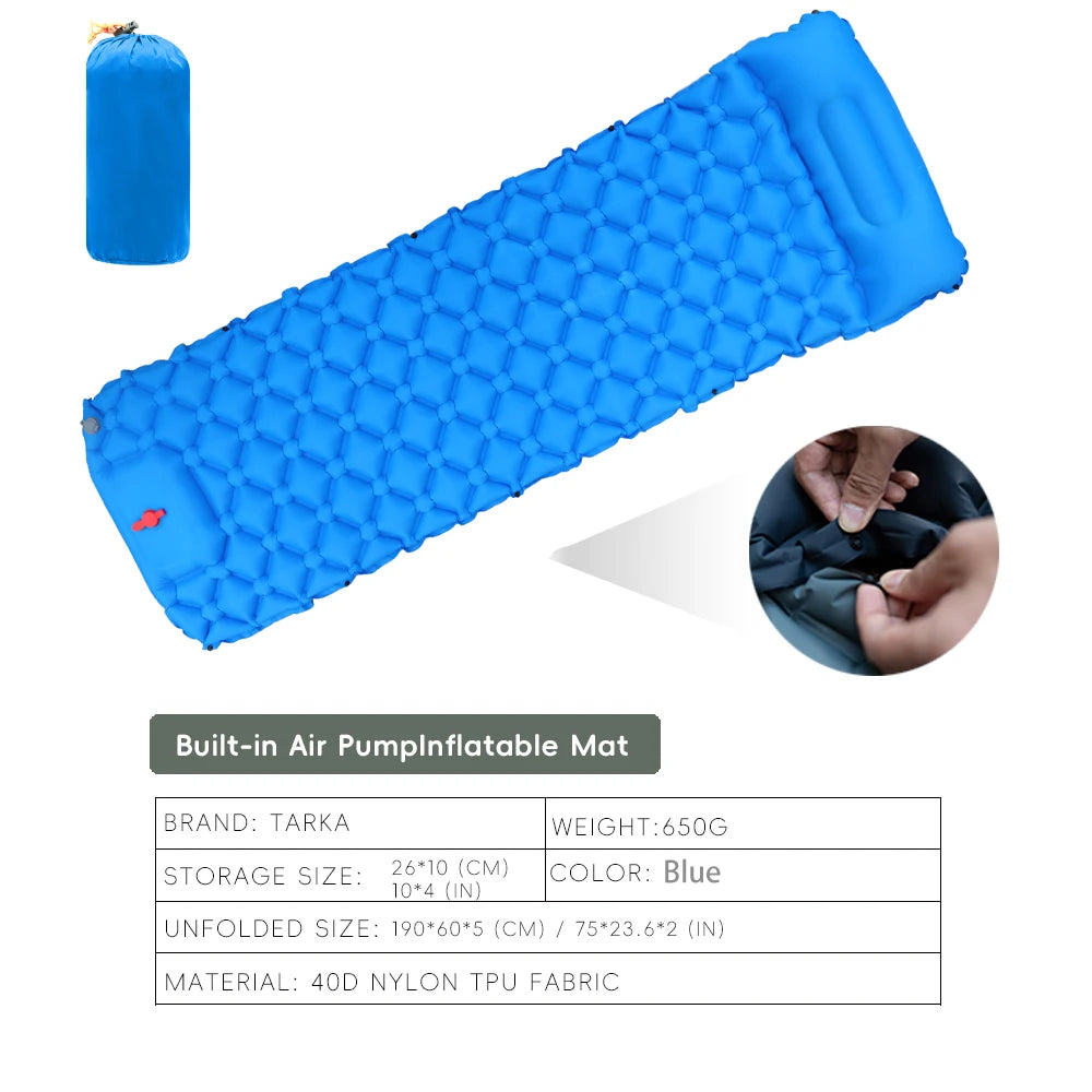 TARKA Inflatable Camping Mats Air Cushion With Pillow Outdoor Tourist Sleeping Pad Self-Inflating   Mattress For Hiking Climbing