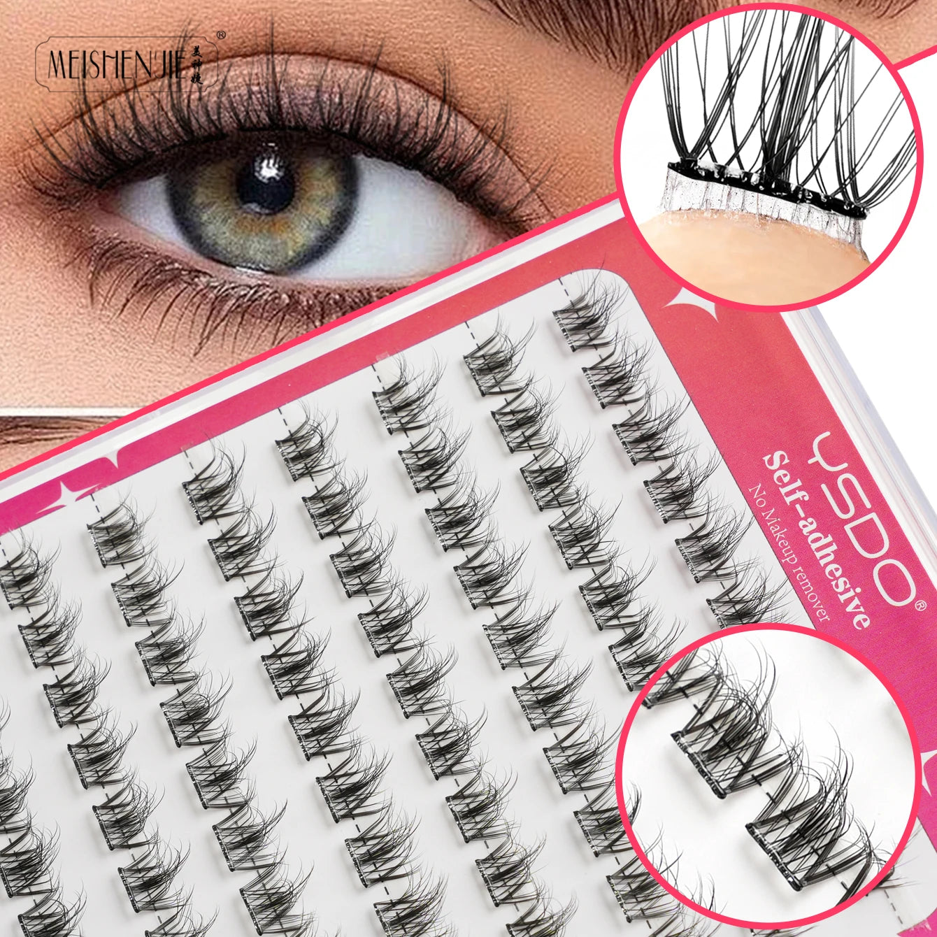 MEISHENJIE Self Adhesive Eyelashes 100 PCS DIY Cluster Lashes No Glue Needed Individual Lashes Extension Makeup Tools Faux Cils