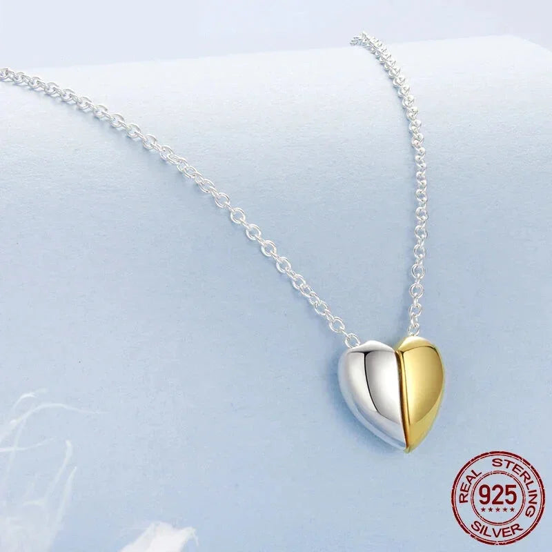 Gold Plated Heart Pendant Necklace For Women - 925 Sterling Silver Couple Heart Jewelry