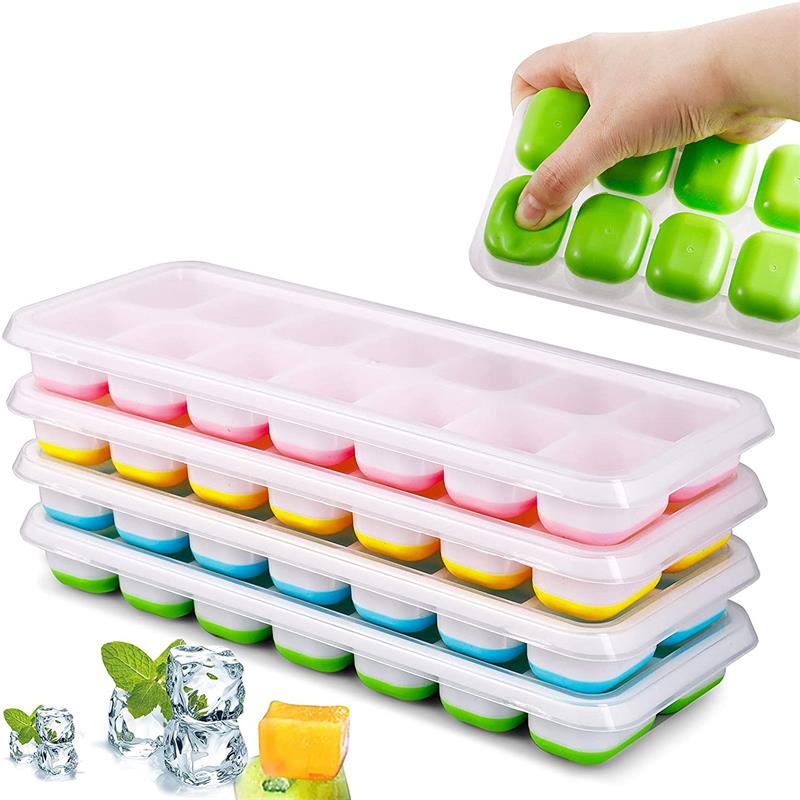 14 Grids Fruit Ice Maker with Removable Ice Cube Trays Reusable Silicone Ice cube Mold  Lids Kitchen Tools Freezer Summer Mould
