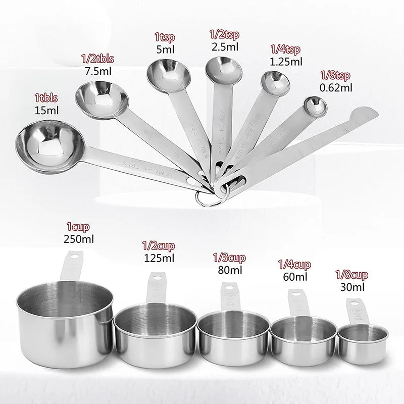 8/10/11Pcs Stainless Steel Measuring Cups and Spoons Coffee Powder Spoon Tablespoons Kitchen Baking Accessories Pastry Tools