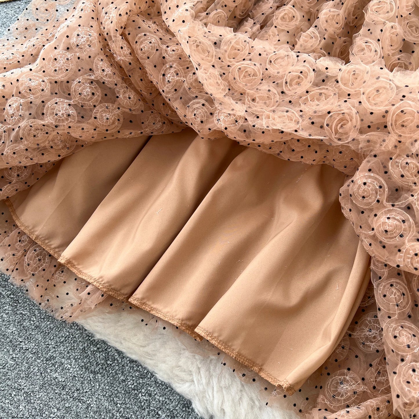 SINGREINY 3D Roses Mesh Straps Dress Polka Dots Backless Zipper Irregular Sundress Women French Senior Chic Evening Long Dress