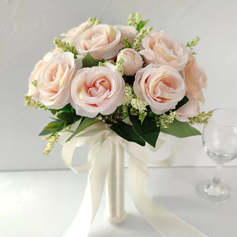 Bride Bouquet Wedding Accessories Silk Roses Artificial Flowers Bridesmaid Bouquet Groom Boutonniere Corsage Wedding Party Decor