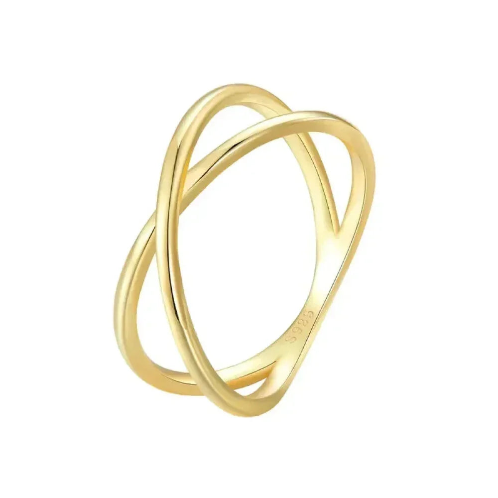 Breathtaking 14K Gold Plated X Ring - Elegant Minimalist 925 Sterling Silver Cross Ring For Women - Promise Jewelry Scr543