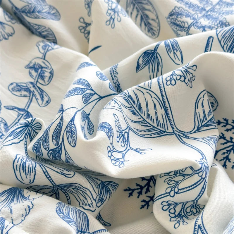 1pc Floral Fitted Bed Sheet Flower Printed Washed Cotton Bed Sheet with Elastic Single/Queen/King Size Bed Fitted Sheets