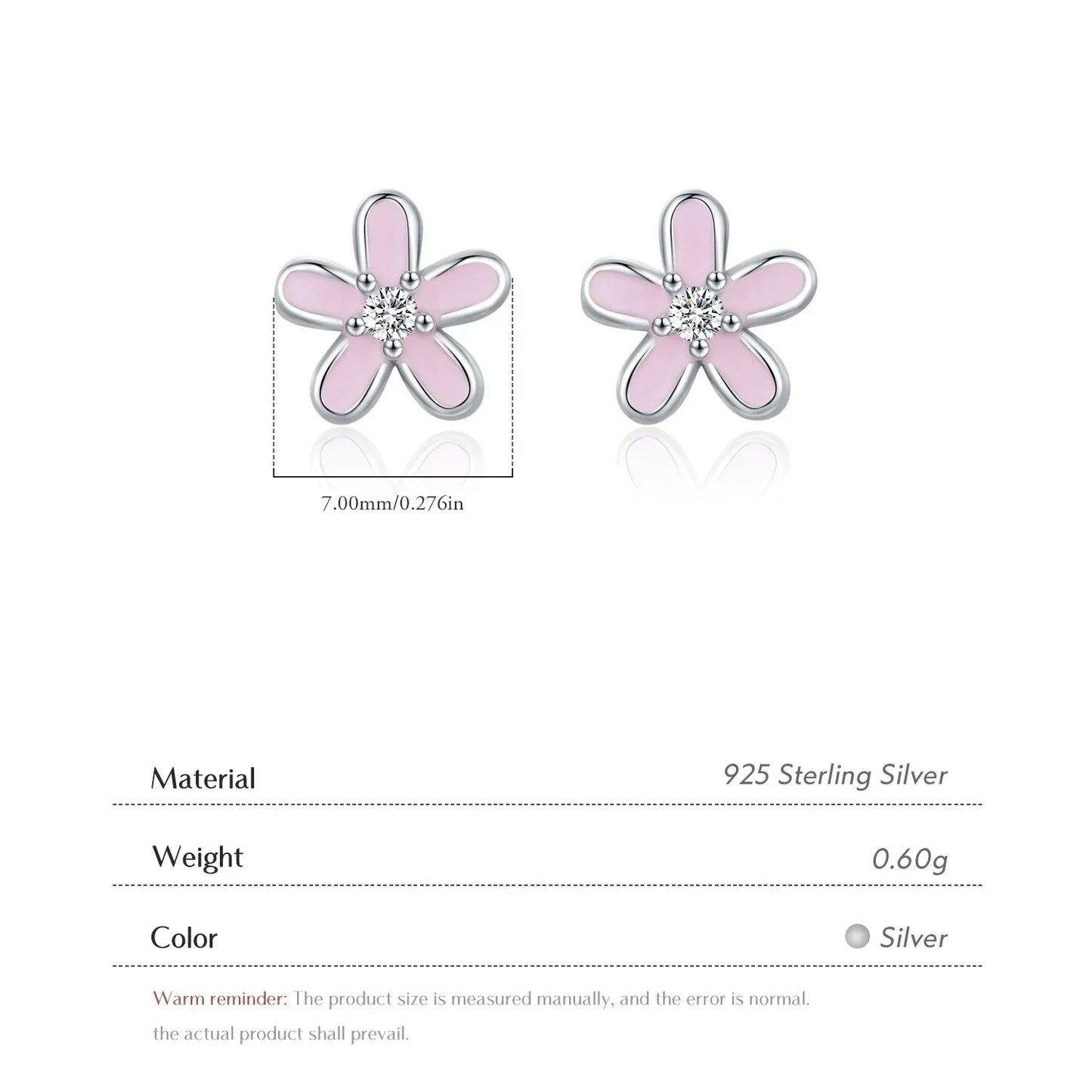 925 Sterling Silver Colorful Enamel Flower Stud Earrings - Minimalist & Cute