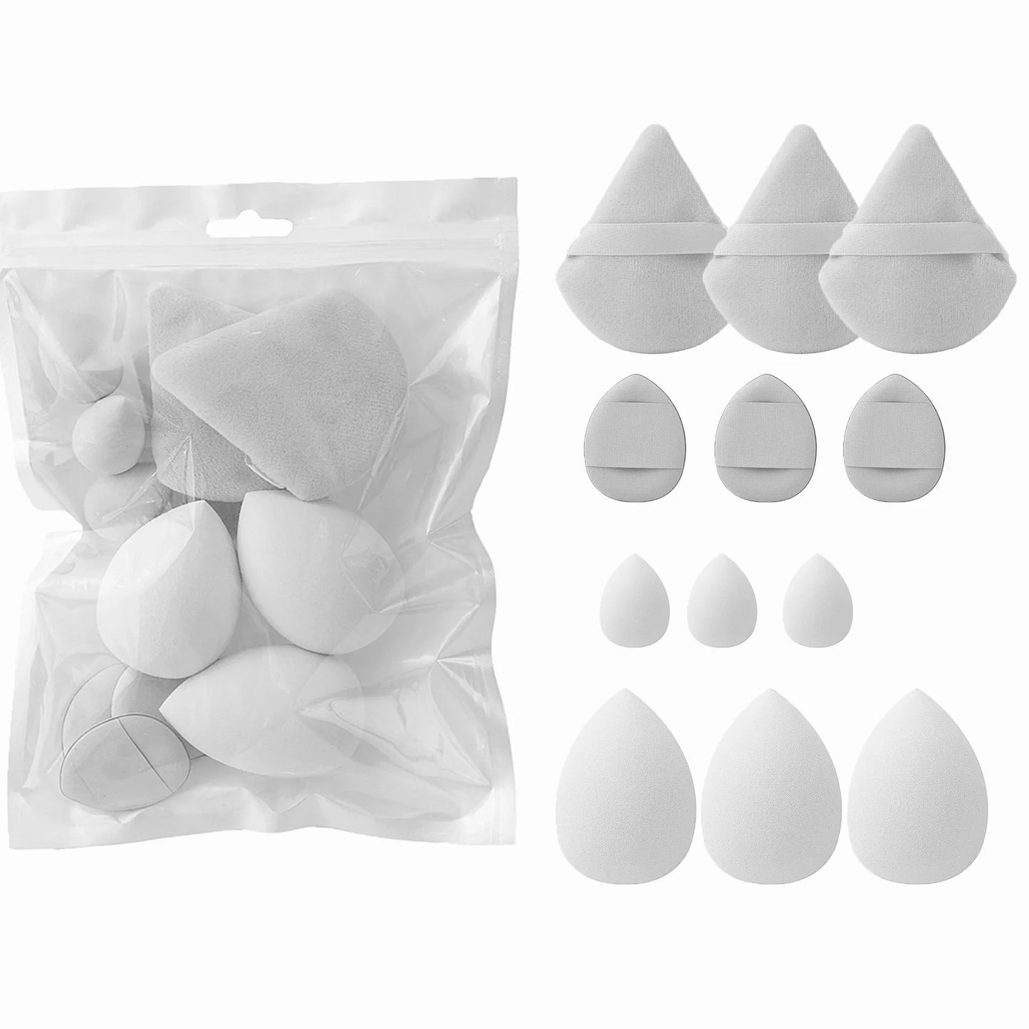 4Types 12PCS Cosmetic Puff Triangle Egg Finger Powder Puff Dry Wet Dual Use Soft Sponge Blending Beauty Tools Makeup Accessories