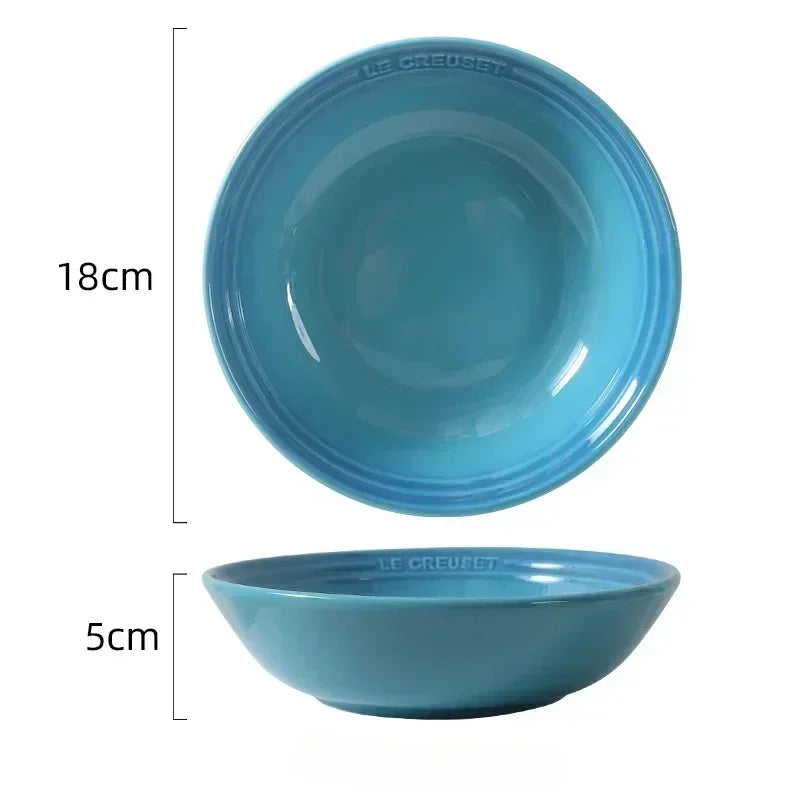7 inches Ceramic Soup Bowl Dinner Plate  Dessert Salad Food Dish Kitchen Serving Tray French Gradient Colorful Deep Tableware