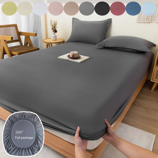 Cotton Fitted Bedsheet with Elastic Band Solid Color Dustproof Mattress Cover King Queen Size Beds Sheets Pillow Case Home Decor