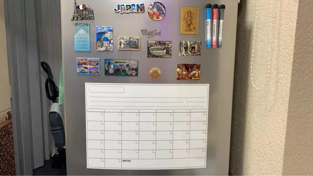 1 Set Magnetic Refrigerator Dry Erase Calendar 12" X 16" Monthly Planner Whiteboard Message Organizer For Kitchen Fridge With Fr