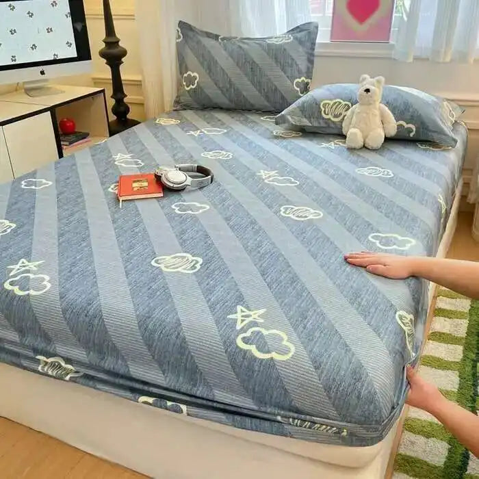 100% Cotton Floral Fitted Sheet Set - Includes Pillowcase, Single/Queen/King Size Mattress Covers(Breathable)