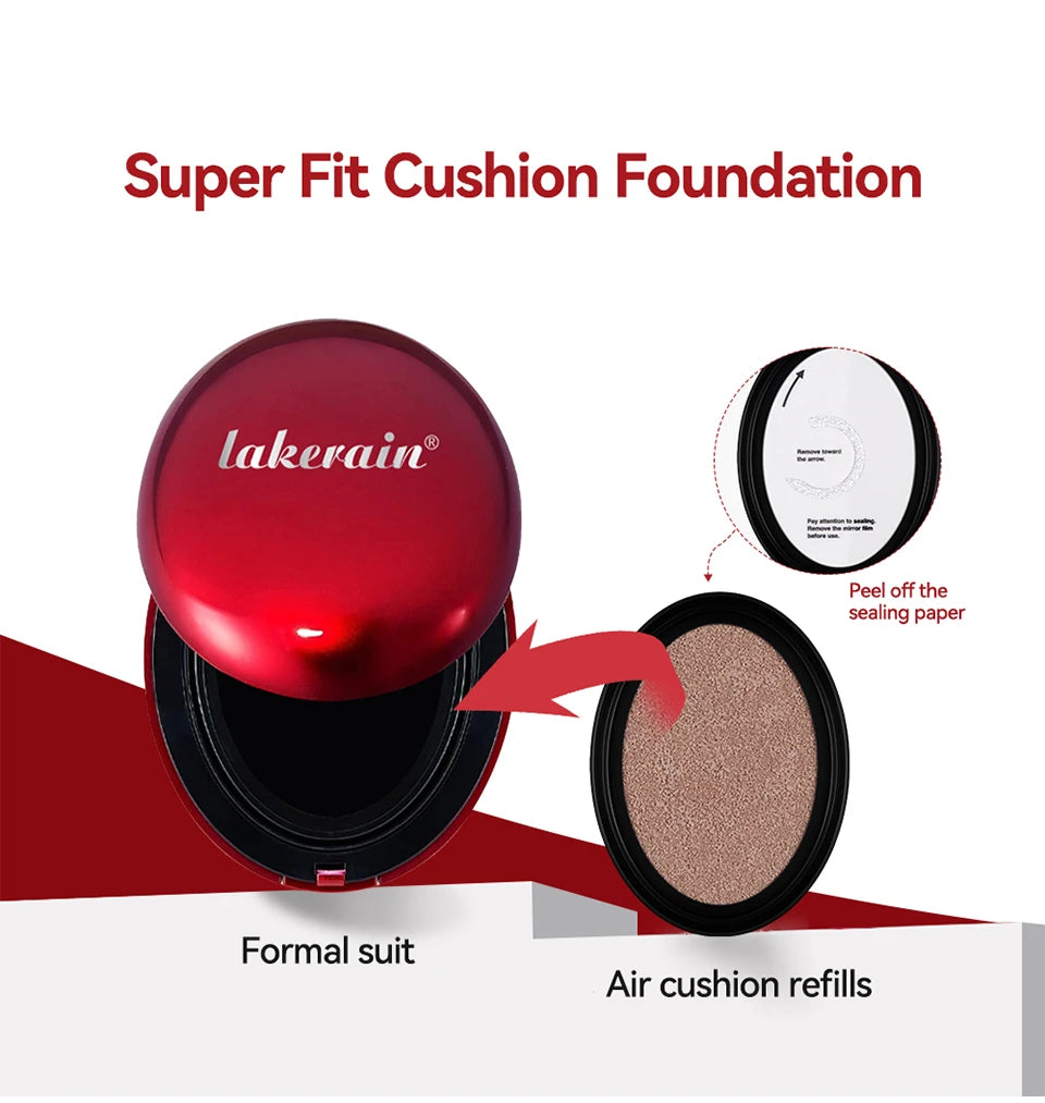 Cushion Foundation Refill Waterproof Semi-Matte Red Finish 72-Hour Wear Long-Lasting Buildable Coverage Sun Protection Makeup