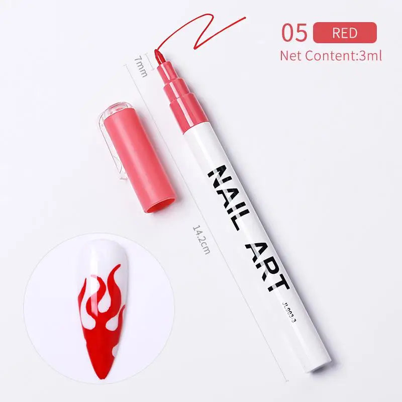 1Pc Nail Art Drawing Graffiti Pen Waterproof Painting Liner Brush DIY 3D Abstract Lines Fine Details Flower Nail Manicure Tools