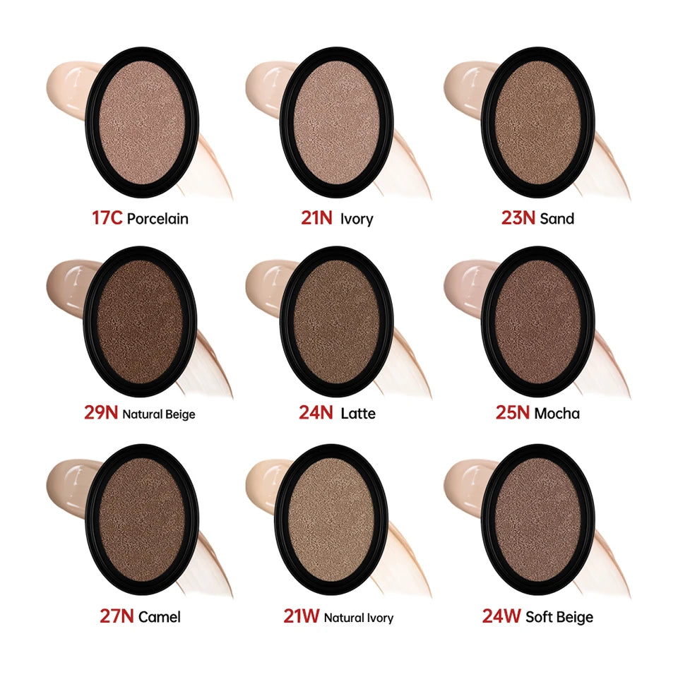 Cushion Foundation Refill Waterproof Semi-Matte Red Finish 72-Hour Wear Long-Lasting Buildable Coverage Sun Protection Makeup
