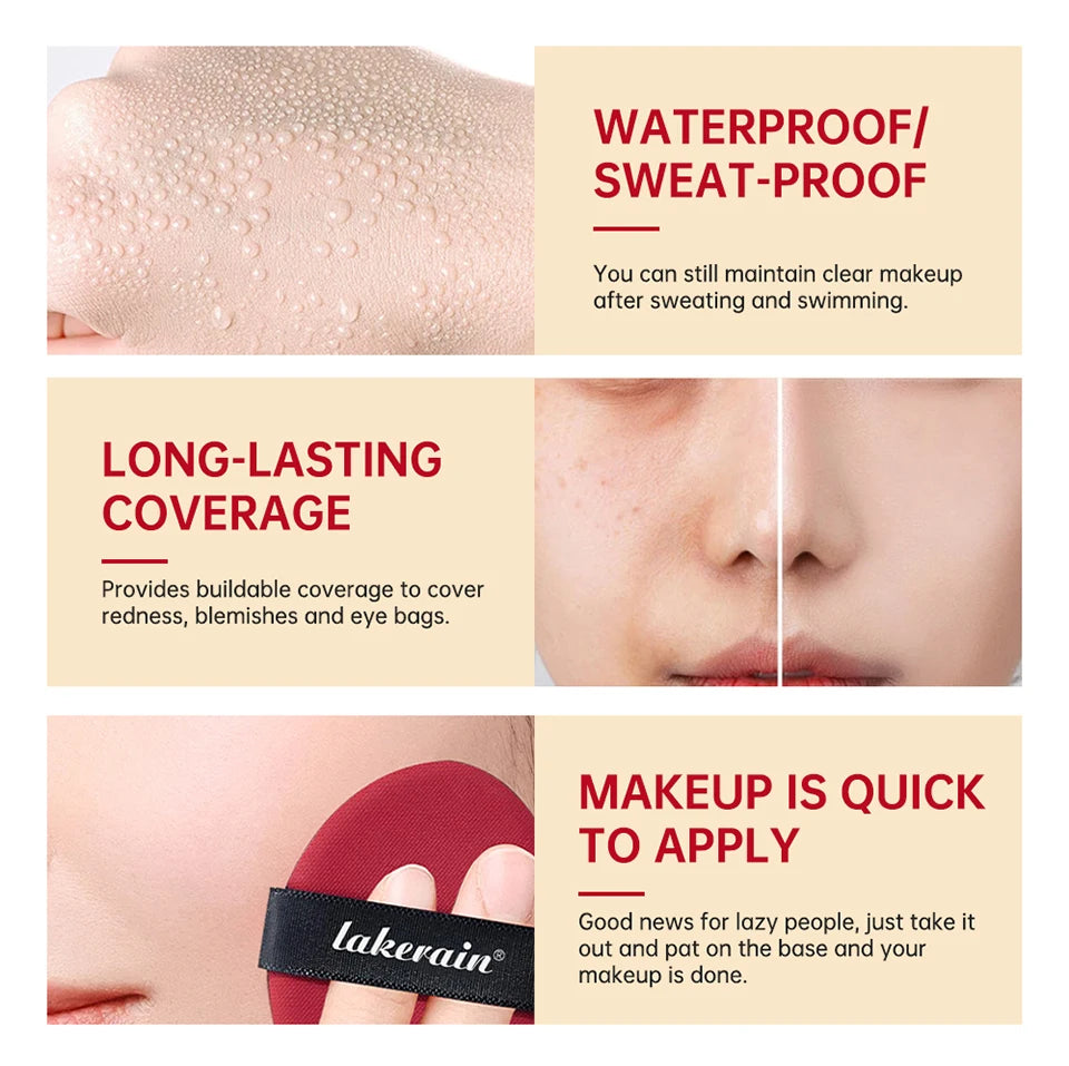 Cushion Foundation Refill Waterproof Semi-Matte Red Finish 72-Hour Wear Long-Lasting Buildable Coverage Sun Protection Makeup