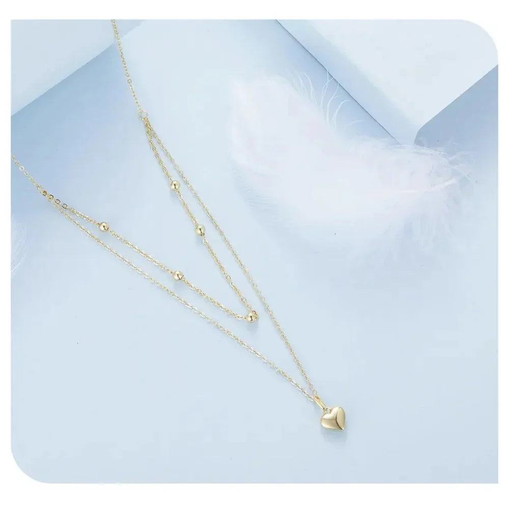 925 Sterling Silver Heart Pendant Necklace - Elegant Double Layer Choker For Women - Bsn168
