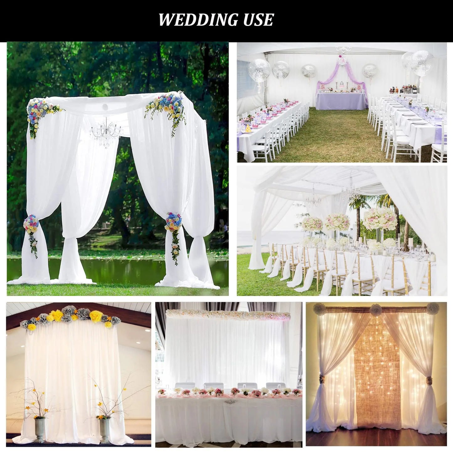 White Chiffon Backdrop Curtain for Wedding Party Sheer Drapes Curtains for Parties Baptism Birthday Baby Shower Photoshoot
