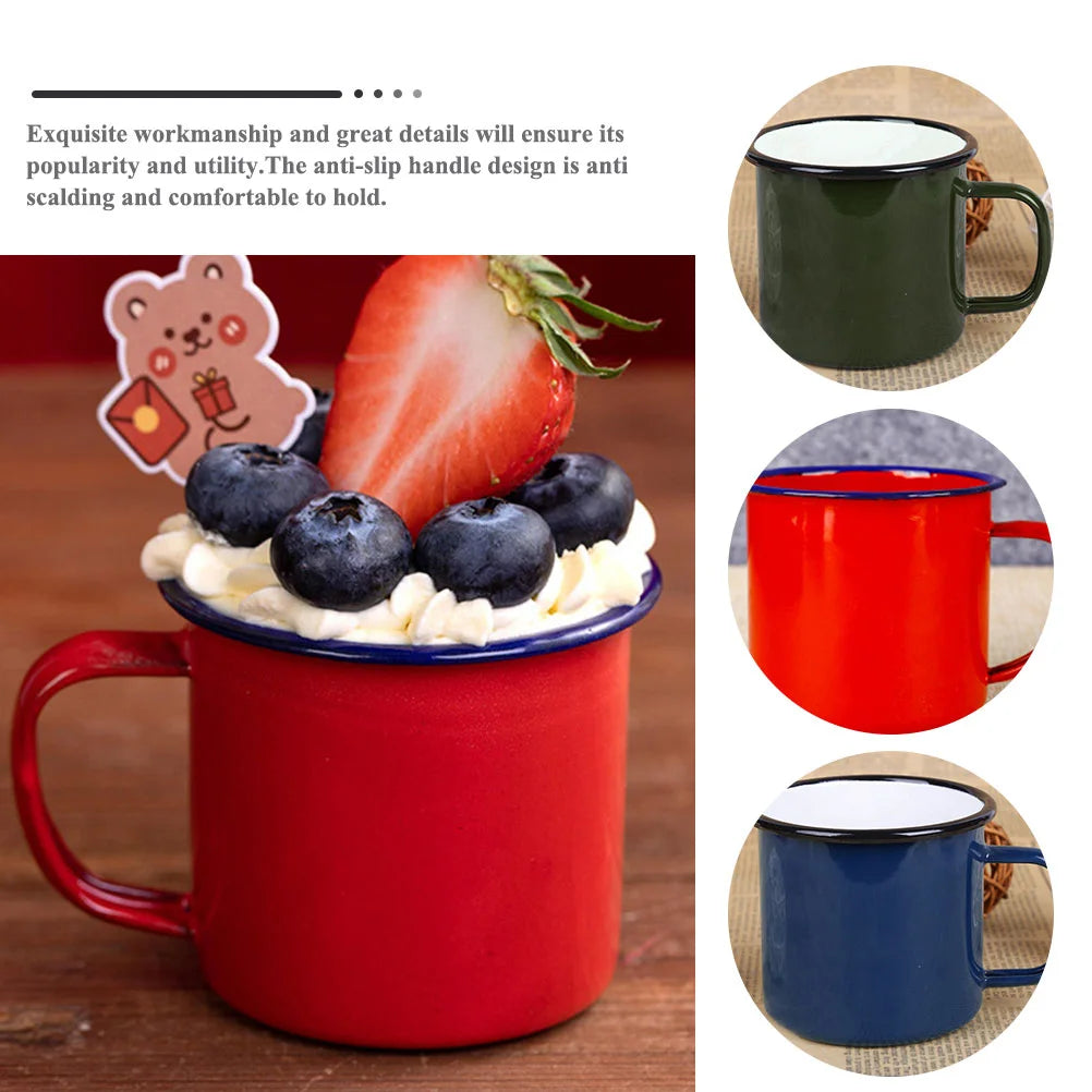 4 Pcs Thickened Enamel Mug Retro Coffee Cup Kitchen