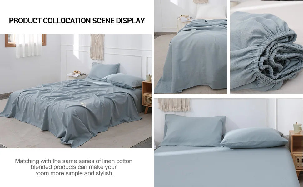Simple&Opulence Linen Fitted Sheet (1 Piece) - 14 Inch Deep Pocket Mattress Cover Natural Flax Cotton Soft Breathable  Bedding