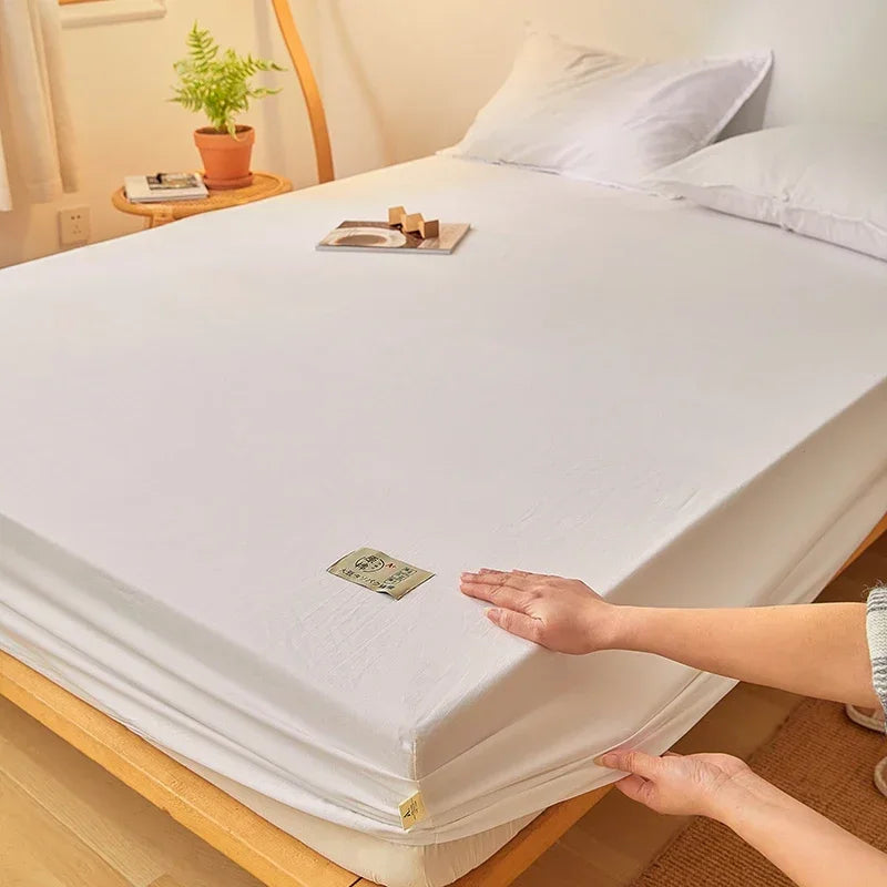 Cotton Fitted Sheet with Elastic Band Anti-Slip Mattress Cover for Single Double Queen King Bed Adjustable Plain Fitted Bedsheet