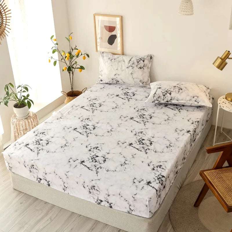 Printed Fitted Sheet Mattress Cover Four Corners with Elastic Band Bed Sheet Bed Sheet Twin Full Queen King Single Double Size