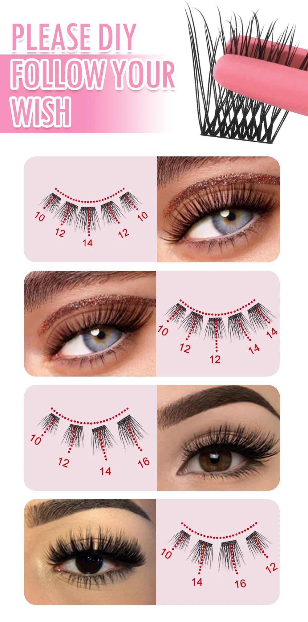 ETVITE DIY Clusters Eyelash Extension Dovetail Segmented Lashes 48 Volume Natural Segmented Eyelashes Bundles