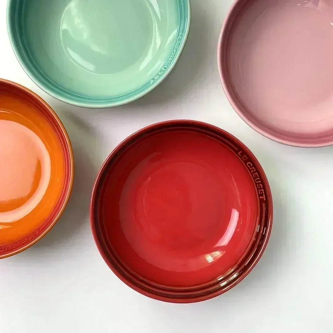 7 inches Ceramic Soup Bowl Dinner Plate  Dessert Salad Food Dish Kitchen Serving Tray French Gradient Colorful Deep Tableware