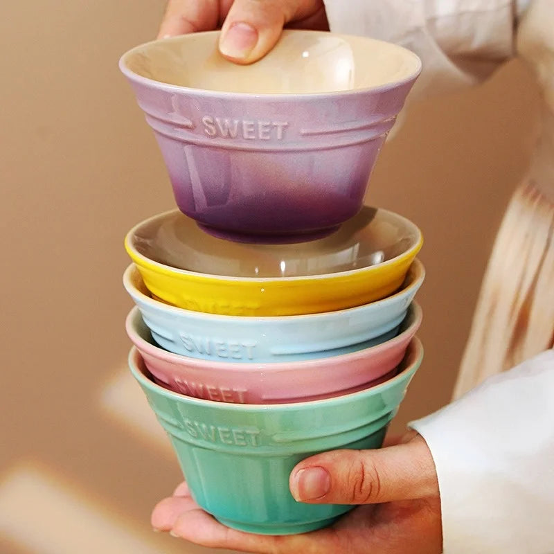 300ML 4.5 Inches Dishes Fruit Bowl Tableware Ramen Bowls for Food Kitchen Salad Cute Dining Bar Home Garden 8 Colors