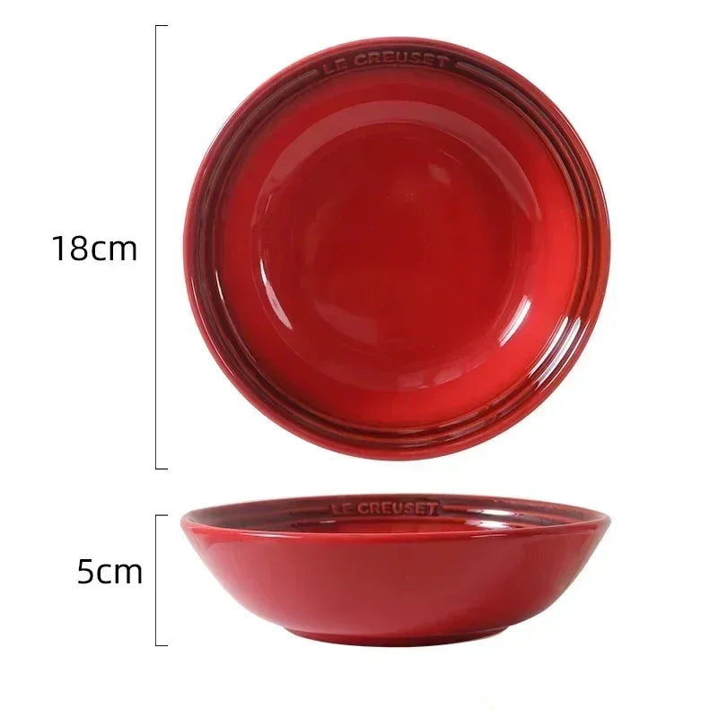 7 inches Ceramic Soup Bowl Dinner Plate  Dessert Salad Food Dish Kitchen Serving Tray French Gradient Colorful Deep Tableware