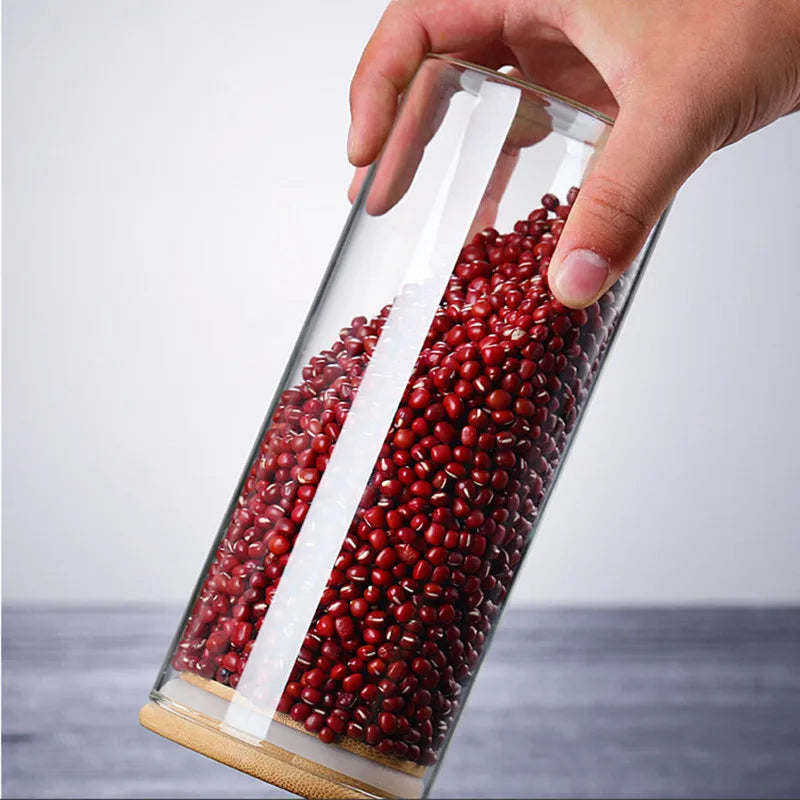 Glass Jar with Bamboo Lid, Kitchen Sealed Storage Bottles, Tea Coffee Bean Container, Spice Organizer, 250 ml, 300 ml, 350 ml