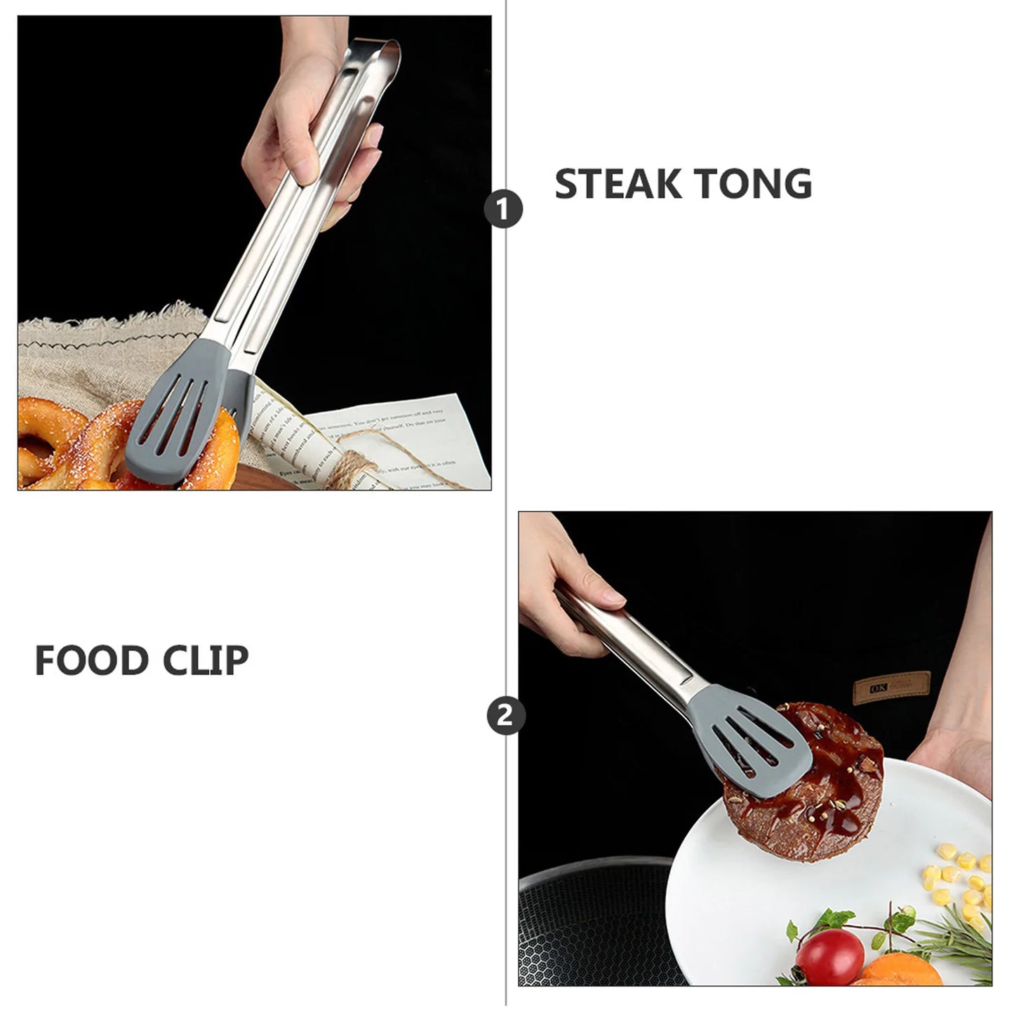 Food Tongs Kitchen Clips Stainless Steel Silicone Heat Resistant Cooking Tools