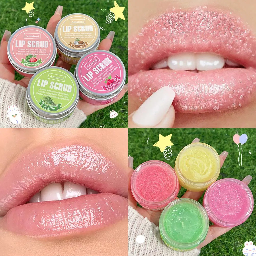 Dual Effect Lips Scrub Mask Fruit Flavor Lip Scrub Moisturizing Nourishing Exfoliating Dead Skin Makeup Reduce Lips Fine Lines