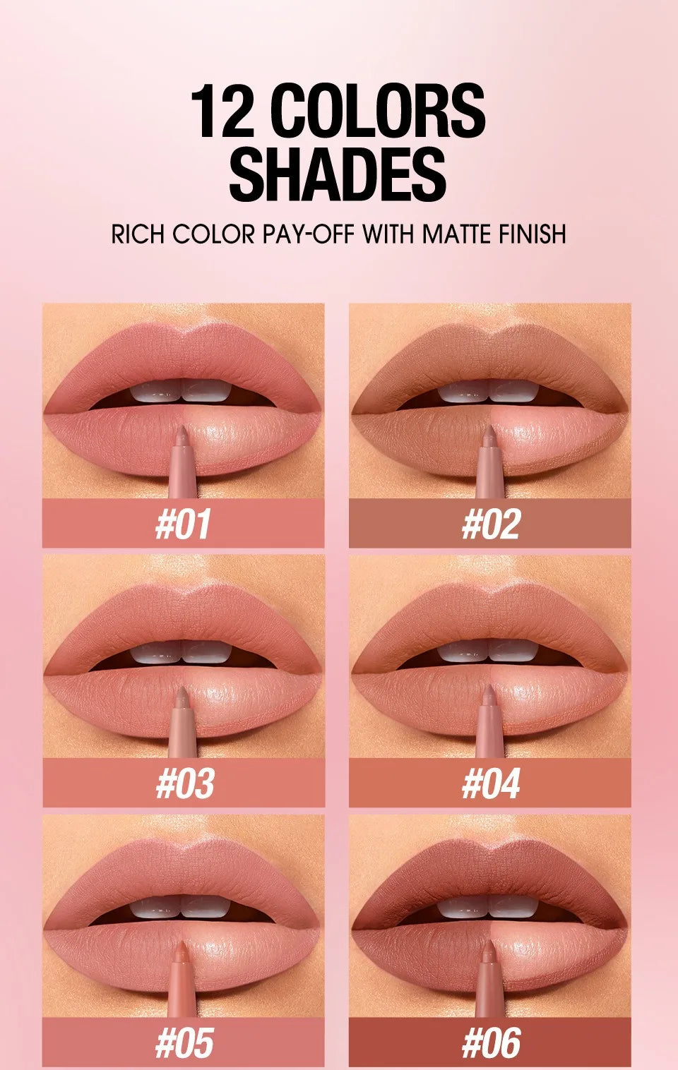 12-color Matte Lip Liner Waterproof Plumping Stain Lipstick Natural Nude Pink Lip Liner Professional Outline Lips Contour Makeup