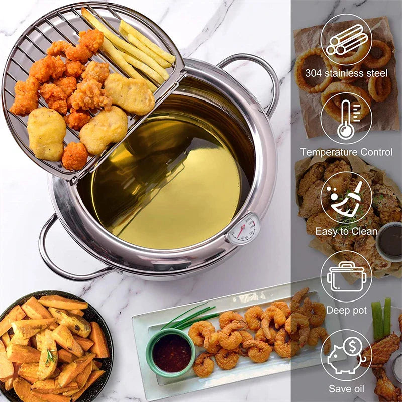 24cm Deep Frying Pot with Thermometer and Lid Silver-3
