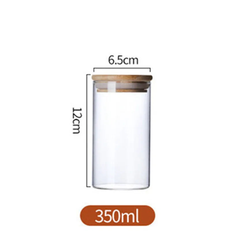 Glass Jar with Bamboo Lid, Kitchen Sealed Storage Bottles, Tea Coffee Bean Container, Spice Organizer, 250 ml, 300 ml, 350 ml