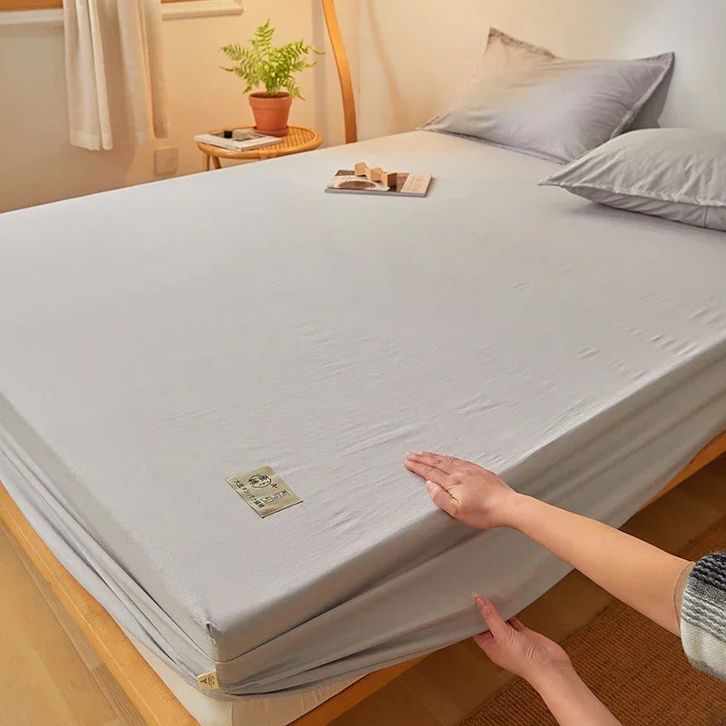 Cotton Fitted Sheet with Elastic Band Anti-Slip Mattress Cover for Single Double Queen King Bed Adjustable Plain Fitted Bedsheet